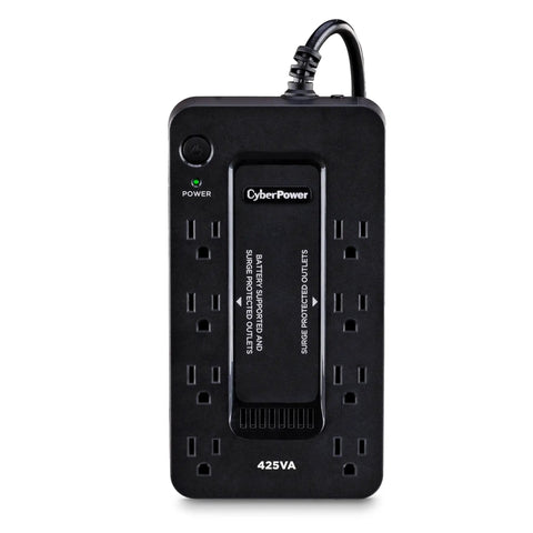 Standby UPS Battery Backup And Surge Protector For Home Office And Gaming Setup, 425VA 260W, 8 Outlets, Compact Design, Simulated Sine Wave, UL Certified, Keeps Your PC Rig, Console, And Router Safe