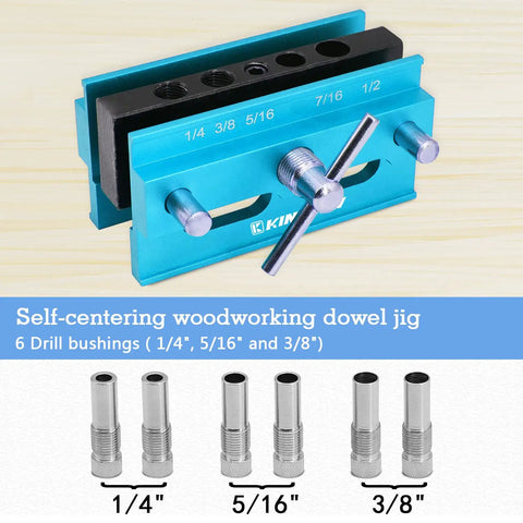 Self Centering Dowel Jig For Woodworking And DIY Projects With Precision Drill Guide And Step Drill Bushings easy alignment