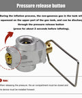 Backpacking Fuel Transfer Device Gas Canister Refill Adapter with vent valve, aluminum-copper construction, and pressure release button
