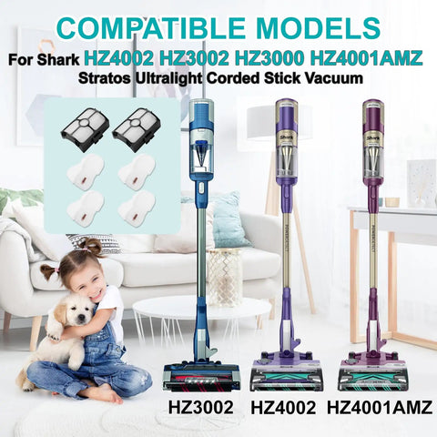 Replacement Filter Set For Shark HZ3002 HZ3000 HZ4001AMZ HZ4002 Stratos Ultralight Corded Stick Vacuum With 2 Foam Filters And 4 Felt Filters Pack Washable Reusable Easy Snap In compatible models