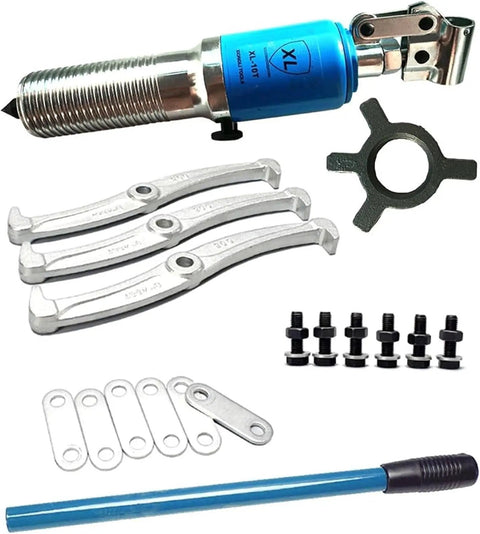 3 In 1 Hydraulic Gear And Bearing Puller Three Arm Cylinder Tool Kit Featuring Slick Pump Action Hella Tough Forged Steel Construction with accessories.