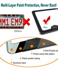 Comparison of Carbon Pattern Aluminum License Plate Frame Slim Car Tag Cover Black Finish with paint protection detail
