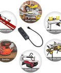 Automatic Dust Collector Switch For Power Tools With Instant Kickstart And Extended Shutoff Delay To Dodge Breaker Trips shown with various tools.