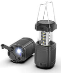 Camping Lantern With 5000mAh Solar Hand Crank Telescopic LED Flashlight And USB Charger For Power Outages in black, showing two units.