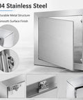 No Sweat Push To Open Drywall Access Panel Heavy Duty Flush Inspection Door For Ceilings showing 304 stainless steel with smooth finish.