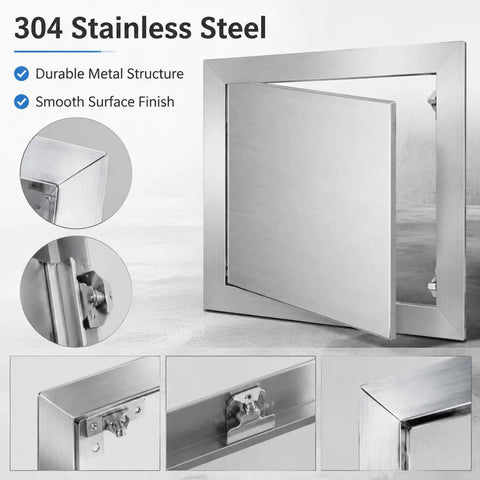 No Sweat Push To Open Drywall Access Panel Heavy Duty Flush Inspection Door For Ceilings showing 304 stainless steel with smooth finish.