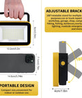 Rechargeable 40W LED Work Light With Tripod Hole, Portable Flood Light featuring adjustable bracket and size comparison with phone