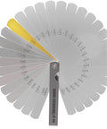 Front view of stainless steel 32‑blade feeler gauge wheel for spark plug gaps (0.04–0.88 mm)