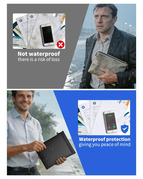 Side-by-side comparison showing non-waterproof vs IPX8 Waterproof Document Bag Submersible One Meter For Business Travelers And Boating Keep