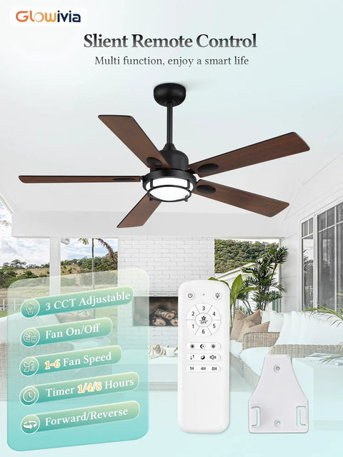 52 Inch Outdoor Ceiling Fan With Lights For Patio And Pergola IP65 Waterproof with remote shown in a modern outdoor setting