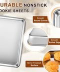 Heavy Duty Baking Sheet Set Of 3 For Home Bakers Commercial Grade Stainless Steel Cookie Sheets with smooth edges and mirror finish