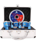 Vacuum Brazed Diamond Hole Saw and Drill Bit Set for Porcelain Tile Ceramic Marble and Granite Drilling With 1/4, 5/16, 3/8, 4/5, 1, 1-3/8, 1-1/2, 2, 2-1/2 Inch Bits and 5/8-11 Thread for Wet or Dry Cutting displayed in carrying case.