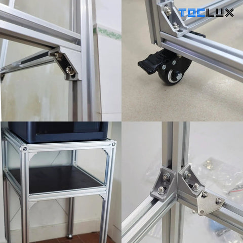 Durable Black Anodized 20 Set Corner Bracket Pro Kit For 2020 And 2040 Aluminum Extrusion shown in frame assembly