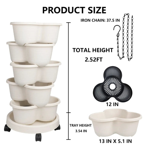 5 Tier Stackable Garden Tower Strawberry Planter for Flowers Vegetables Herbs and Succulents A Vertical Garden Dream with dimensions