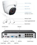 4K Security Camera System With 4 Turret PoE Cameras And 8 Channel NVR 2TB HDD For 24 7 Recording, camera and NVR ports view.