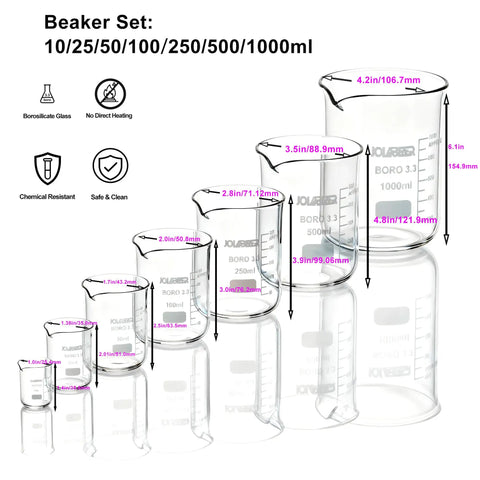 7 Piece Glass Beaker Set For Lab And Classroom With Printed Graduations 10Ml To 1000Ml Borosilicate Glass Griffin Low Form Beakers
