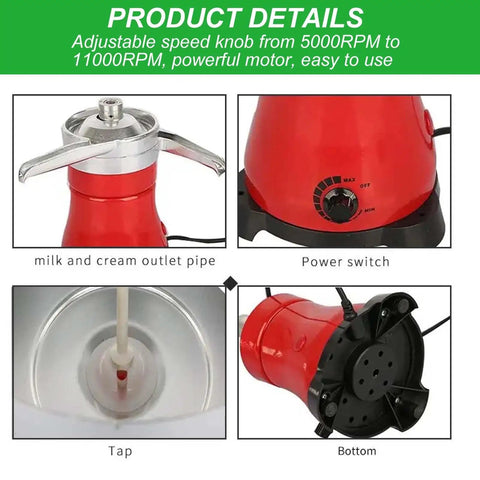High Speed Milk Centrifugal Separator For Commercial Use, 10,500 RPM Skim Milk To 0.03% Fat, red exterior with control panel and outlets
