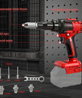Gpaentsn Cordless Rivet Gun Compatible With Milwaukee M18 Tool Only 1/8 To 3/16 Inches Rivets shown with nozzle and accessories.