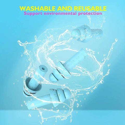 Soft Silicone Ear Plugs For Sleeping And Noise Reduction, 4 Pairs, shown immersed in water to illustrate washability and reusability.