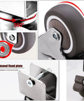 No Hassle 2 Inch TPE Rubber Caster Wheels With Quiet Swivel Casters And Secure Safety Brakes Rock Solid U Bracket close-up images.