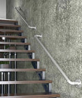 Heavy Duty Industrial Stair Railing Handrail Kit Ready To Roll With Top Shelf Rust Resistant Finish on wooden staircase