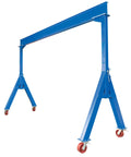 Heavy Duty Welded Steel Fixed Gantry Crane With 10000 Lb Capacity And Smooth Rolling Locking Casters Built Tough For Rock Solid Shop Setup No Frills Blue Pro Version, side view.