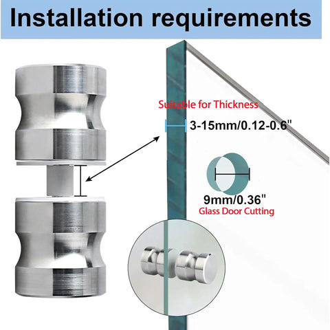 Shower Glass Door Handle For Sliding Doors, Double-Sided Back-To-Back Pull Hardware, brushed nickel finish, installation guide