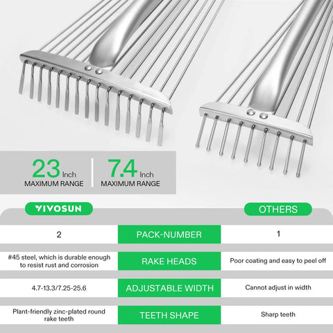Two Piece Adjustable Leaf Rake Set With Telescoping Handles And Collapsing Tines Designed For Yard Cleanup Garden Debris And Camping