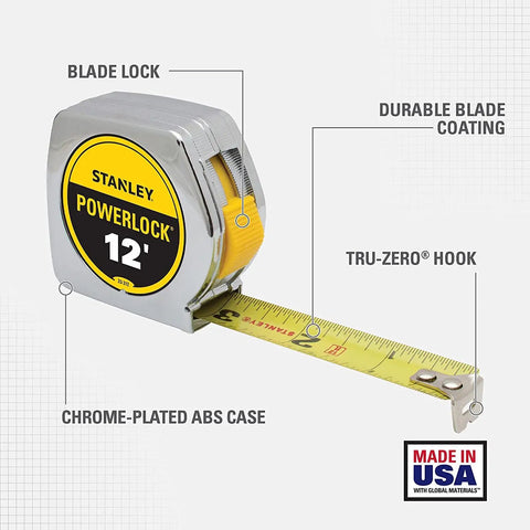 Heavy Duty Silver Tape Measure With Durable Metal Case And Long Lasting Mylar Blade Twelve Feet By Three Quarter Inch Pro Grade