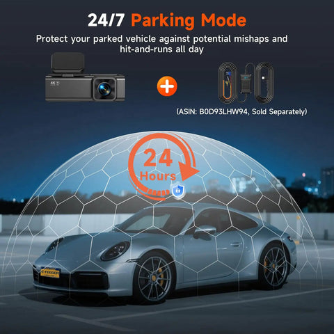 4K Front And Rear Dash Cam For Cars With Night Vision Dual Channel 170 Degree Wide Angle 24/7 Parking Mode feature