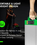Durable 48V 20Ah Lithium Ion Forklift Battery Upgrade For Electric Pallet Jack being lifted, showcasing portable design for easy carrying.
