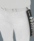 Zyklop 9-Piece Socket Set On Belt, Three Eighths Inch Drive, Belt B Kit With Color Coding hanging from a person's waist