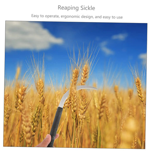 5 Piece Non Slip Grip Multi Function Mowing Sickle Set Rustproof Black Handheld Garden Tools For Weeding Harvesting And Agriculture Durable And Easy To Use shown in wheat field