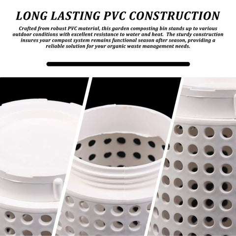 Close-up view of In-Ground No-Fuss All-In-One Compost Bin Kit 3-Piece PVC Composter Tumbler Set with durable PVC material.