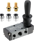5 Way 2 Position Pneumatic Solenoid Valve With 1 Quarter Inch NPT Inlet And 1 Quarter Inch Outlet Easy Grip Hand Lever Control