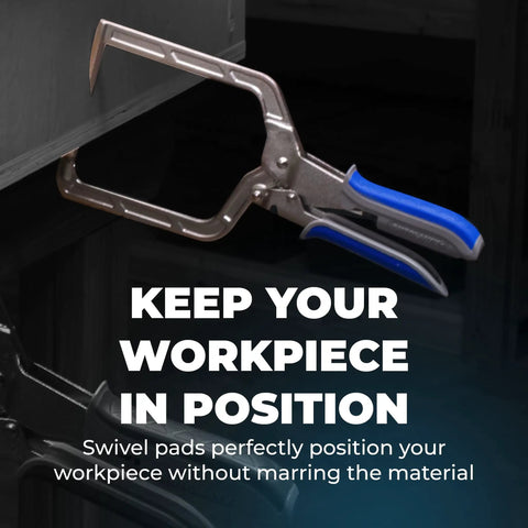 Top Grade Right Angle Corner Clamp With A Slick Quick Slide Pin Tough As Nails Heavy Duty Joint Holder Rock Solid 5 Inch Reach for secure positioning.
