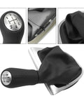 Upgrade Your Ride With This Slick Car Gear Knob For Clio 4 Made From Tough Raw Materials Perfect For 5 Speed Stick Shift Handles That Won't Fade Or Warp Over Time Giving You A Cool And Durable Control Experience While Driving Like A Local. black leather 5-speed manual gear shift knob for Clio 4, silver trim