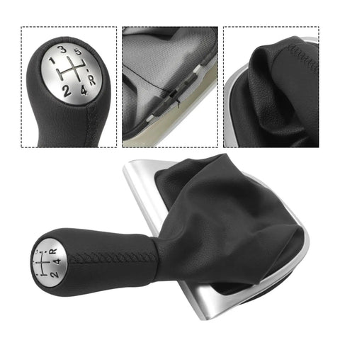 Upgrade Your Ride With This Slick Car Gear Knob For Clio 4 Made From Tough Raw Materials Perfect For 5 Speed Stick Shift Handles That Won't Fade Or Warp Over Time Giving You A Cool And Durable Control Experience While Driving Like A Local. black leather 5-speed manual gear shift knob for Clio 4, silver trim