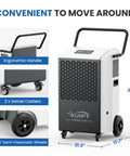 Commercial Dehumidifier With Pump For Large Basements, Commercial Spaces, And Industrial Areas, 260 Pint Capacity with handle and wheels.