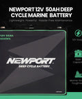 Badass Lightweight 12V 50Ah Deep Cycle Marine Battery Sealed AGM Lead Acid for trolling motors, showcasing front view.