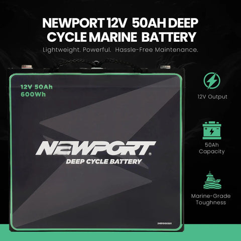 Badass Lightweight 12V 50Ah Deep Cycle Marine Battery Sealed AGM Lead Acid for trolling motors, showcasing front view.