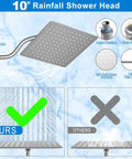 10 inch rainfall shower head with adjustable arm showing 3 Way Diverter Shower Head Kit With Adjustable Extension Arm For A Simple Bathroom Upgrade, 10 Inch Rain Showerhead With 5 Spray Modes And Handheld Option, Leak Free Fit, No Tools Needed features.