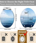 Elongated Resin Toilet Seat for Bathroom dimensions illustration showing sizing options and fitting instructions