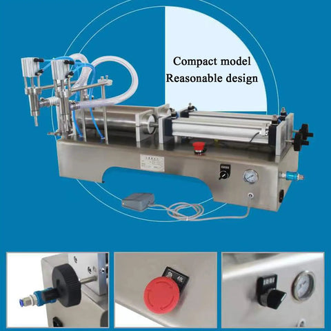 Straight Up Reliable Double Head Pneumatic Liquid Filling Machine With Killer Precision For Smooth 10 To 100 Ml Bottling, compact design, stainless steel.
