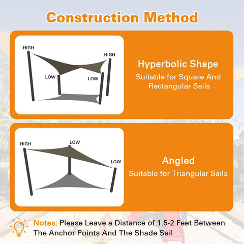 Mocha 7x9 Sun Shade Sail Keeps You Cool No Sweat, Heavy Duty Permeable HDPE Shade, 185GSM With Curved Edges, Construction Method Guide