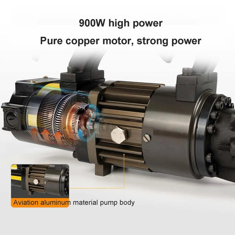USZWBY Portable Hydraulic Rebar Cutter 900W Handheld Steel Bar Cutting Machine showing pure copper motor and aviation aluminum pump body.