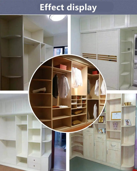 Effect display of cabinets showing storage capabilities with Pro Grade Woodworking Edge Bander Banding Machine applied edges.