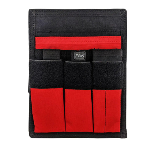 Red and black Firefighter Pocket Tool Organizer Pouch With Webbing Carry Handle Durable Gear Pouch For Fire Tools Compact Kit Bag