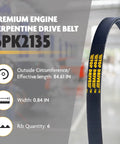 Premium EPDM Serpentine Drive Belt 6PK2135 For Cars And SUVs with 84.61 IN length and 6 ribs, Built Tough Durable Polyester Cord