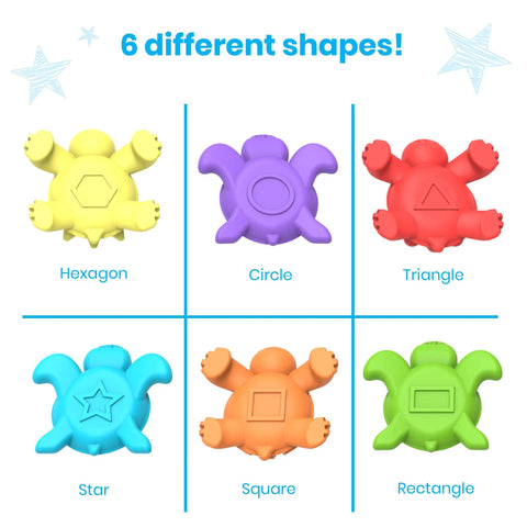 Tactile Turtles Math Activity Set for Toddlers and Preschoolers, six turtles, different shapes, colorful design